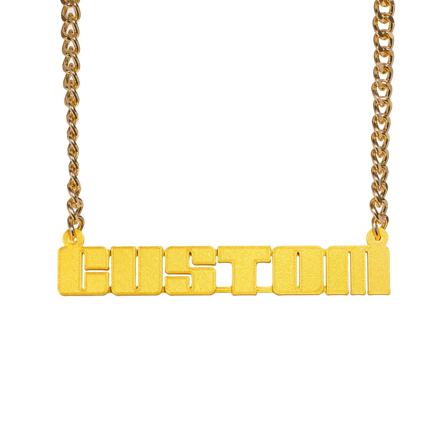 Custom Name Bling & Chain Gold PLA Plastic Bling with Aluminum Plated Chain