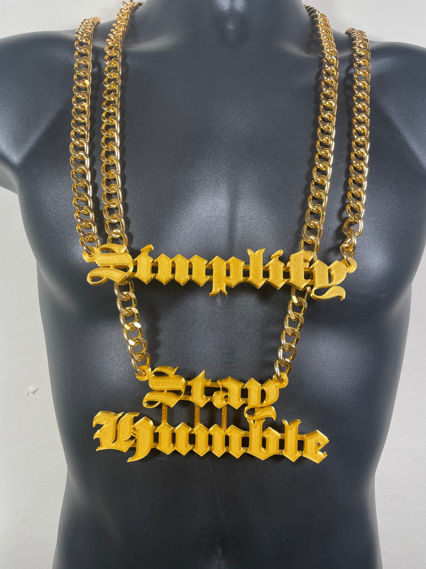 Custom Name Bling & Chain Gold PLA Plastic Bling with Aluminum Plated Chain
