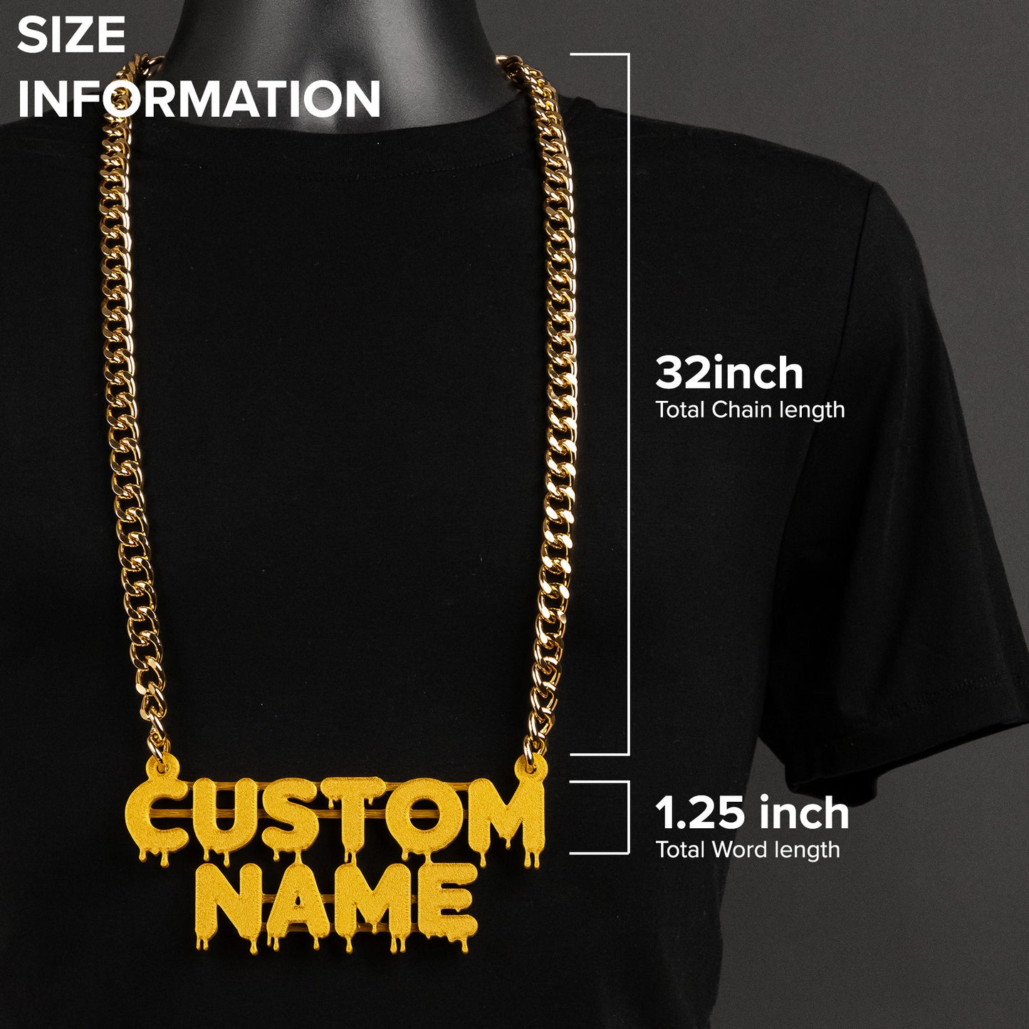 Custom Name Bling & Chain Gold PLA Plastic Bling with Aluminum Plated Chain