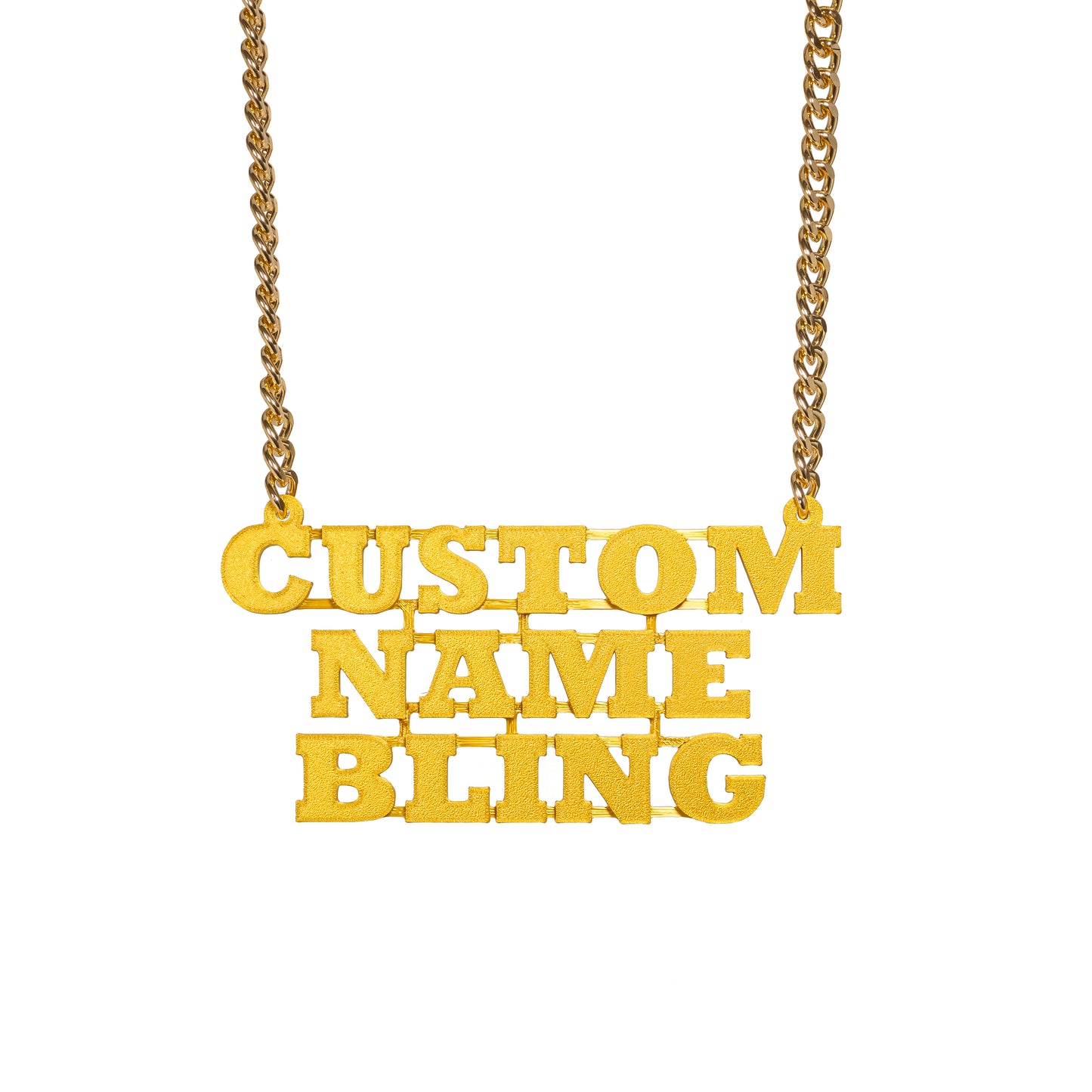 Custom Name Bling & Chain Gold PLA Plastic Bling with Aluminum Plated Chain