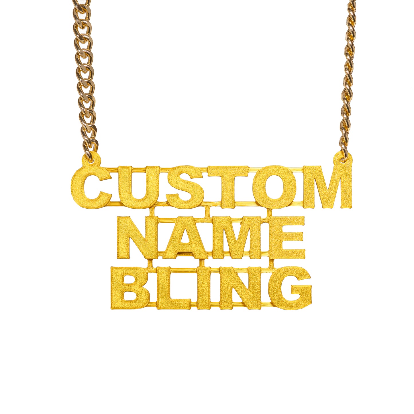 Custom Name Bling & Chain Gold PLA Plastic Bling with Aluminum Plated Chain