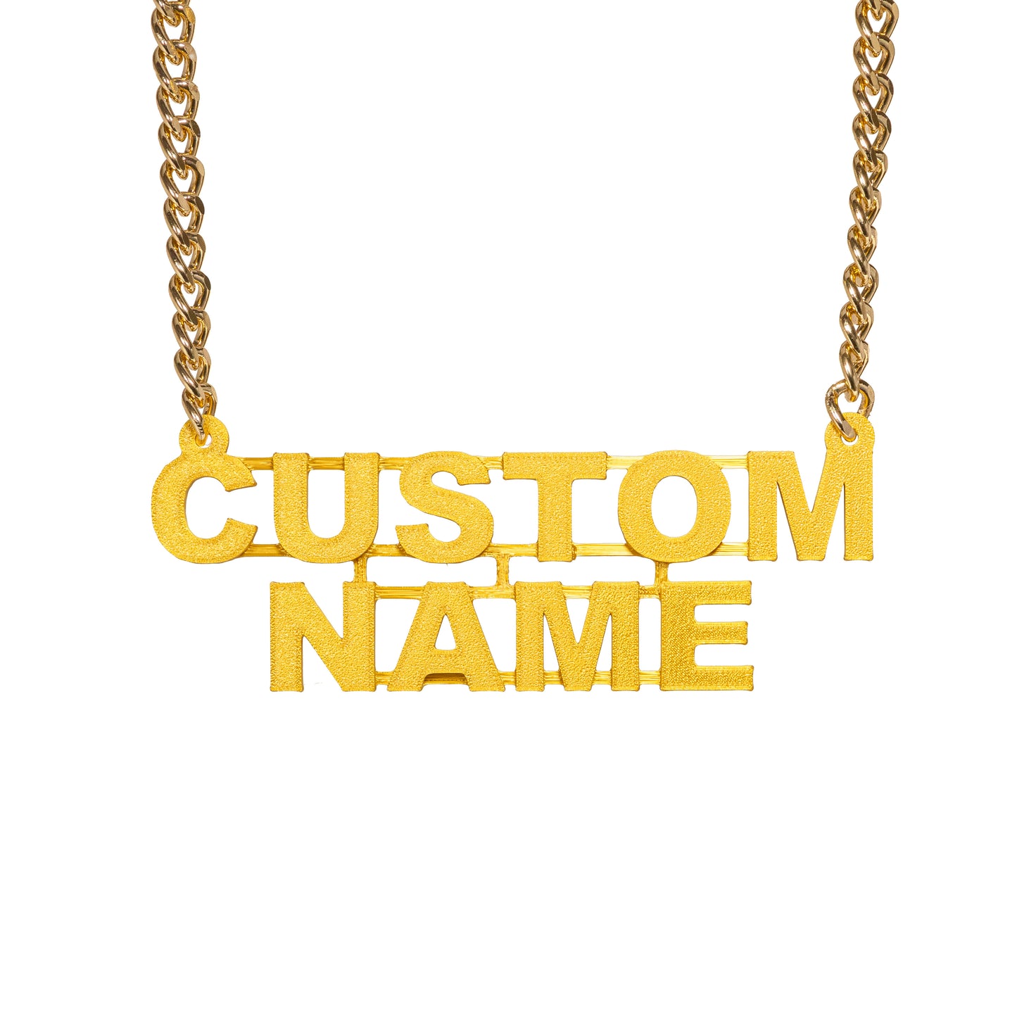 Custom Name Bling & Chain Gold PLA Plastic Bling with Aluminum Plated Chain