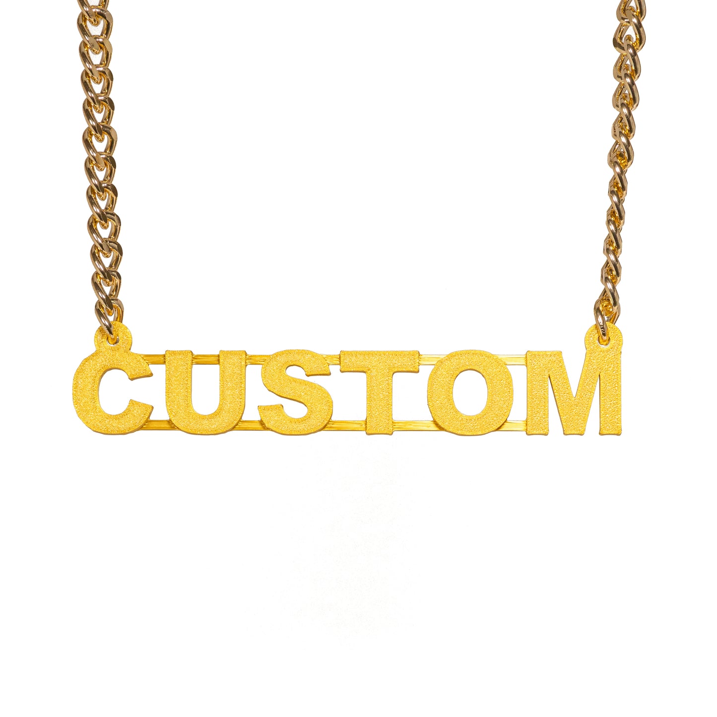 Custom Name Bling & Chain Gold PLA Plastic Bling with Aluminum Plated Chain