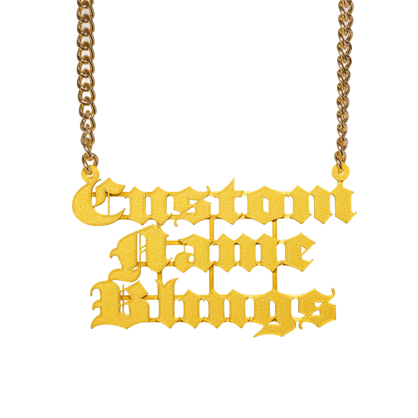 Custom Name Bling & Chain Gold PLA Plastic Bling with Aluminum Plated Chain