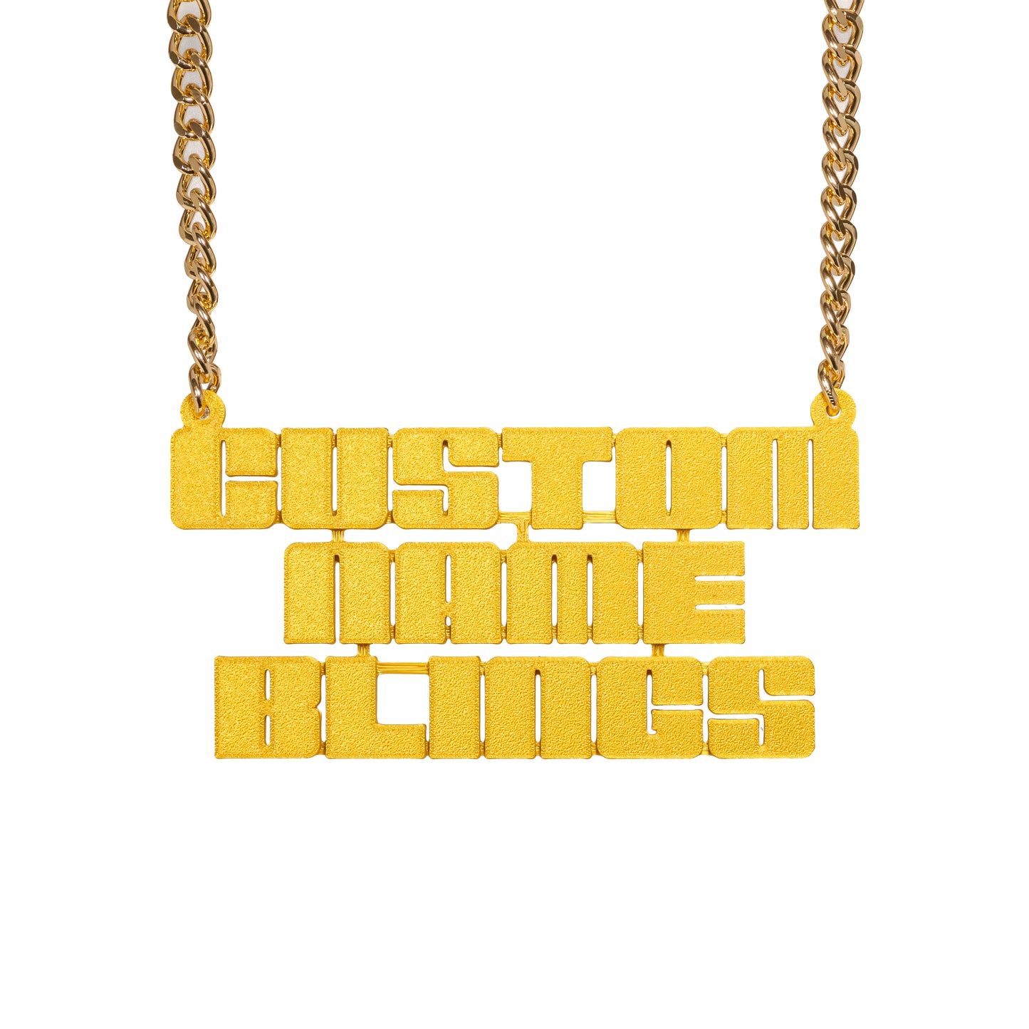 Custom Name Bling & Chain Gold PLA Plastic Bling with Aluminum Plated Chain
