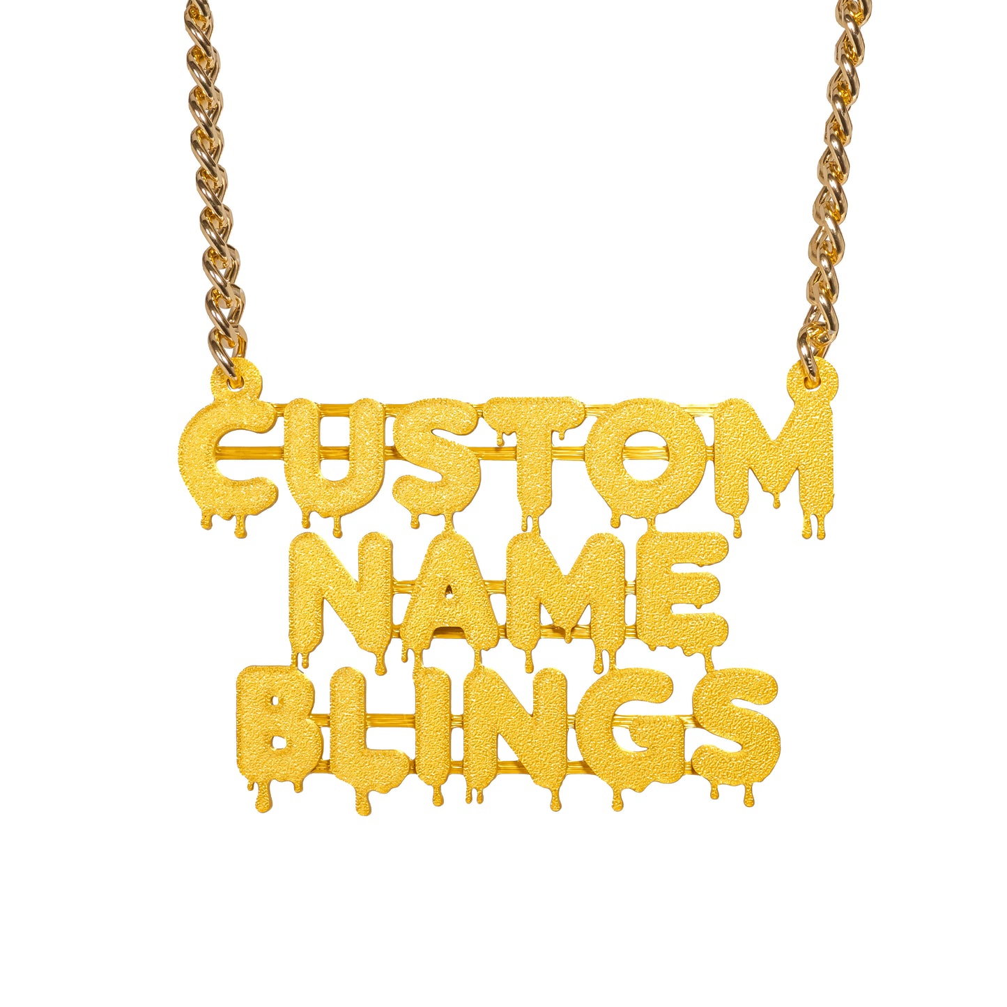 Custom Name Bling & Chain Gold PLA Plastic Bling with Aluminum Plated Chain