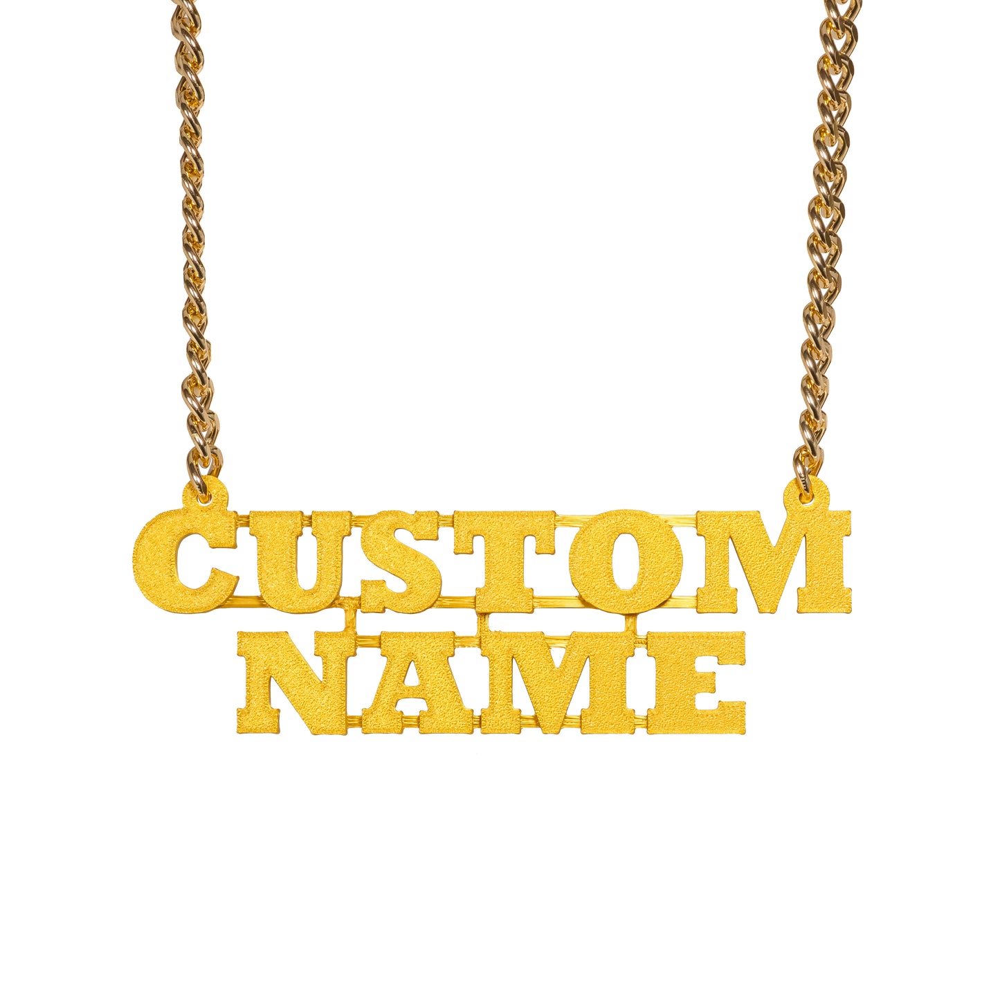 Custom Name Bling & Chain Gold PLA Plastic Bling with Aluminum Plated Chain