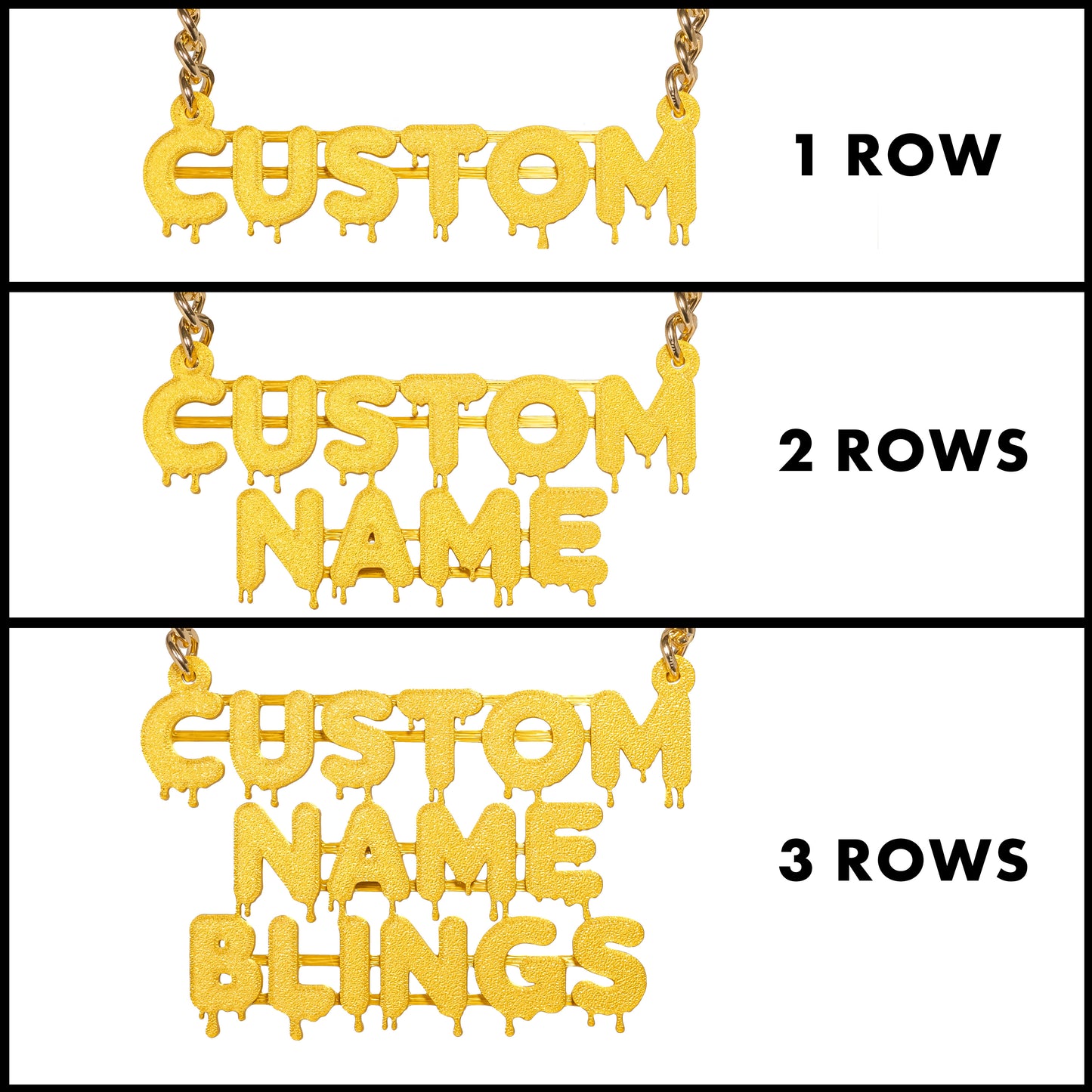 Custom Name Bling & Chain Gold PLA Plastic Bling with Aluminum Plated Chain